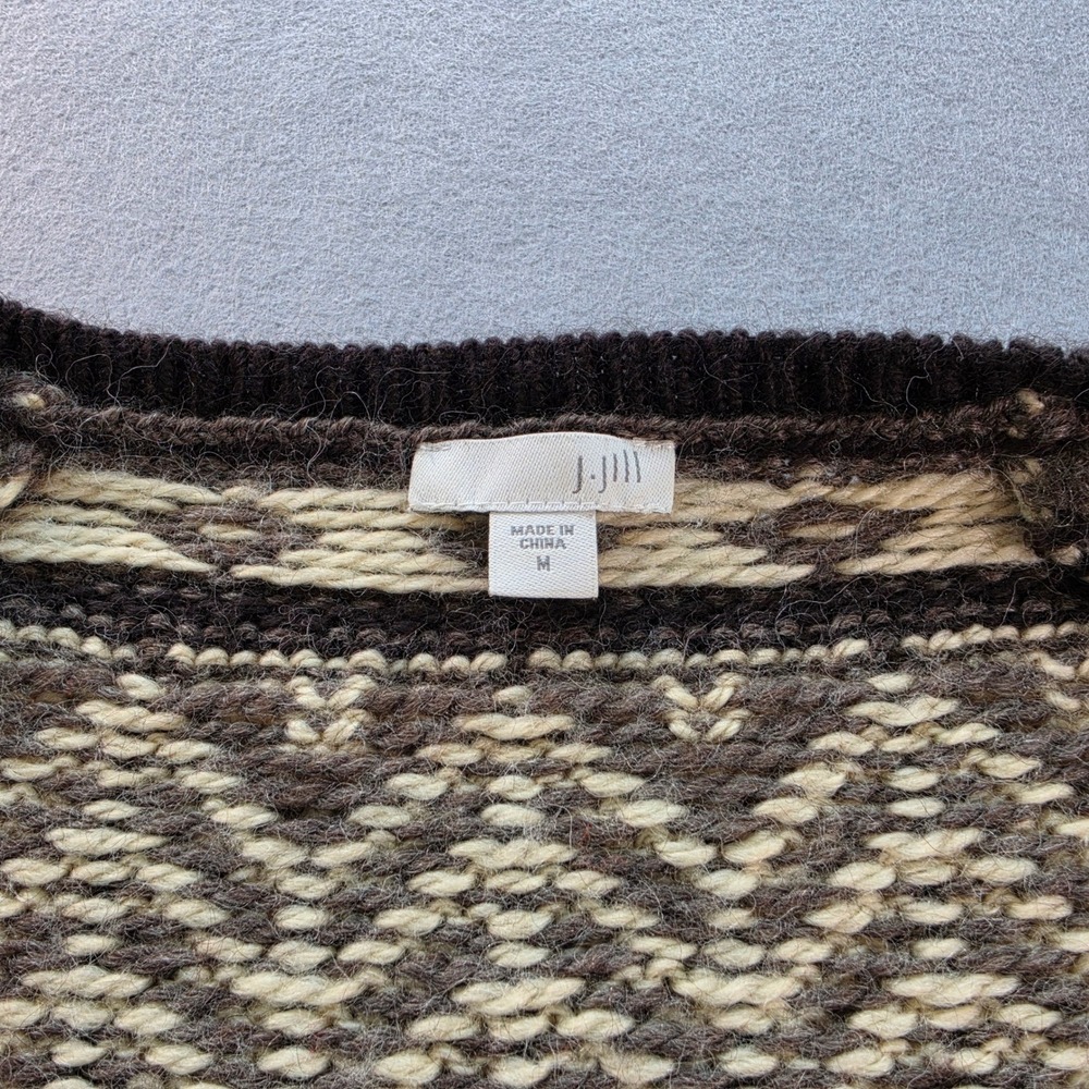 J. Jill Womens Brown Fair Isle Wool Blend Button Front Cardigan Sweater Size M - Picture 7 of 8